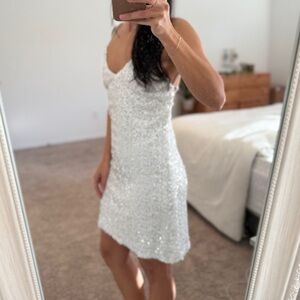 Lulu’s Force of Fashion White Backless Sequin Mini Dress Small